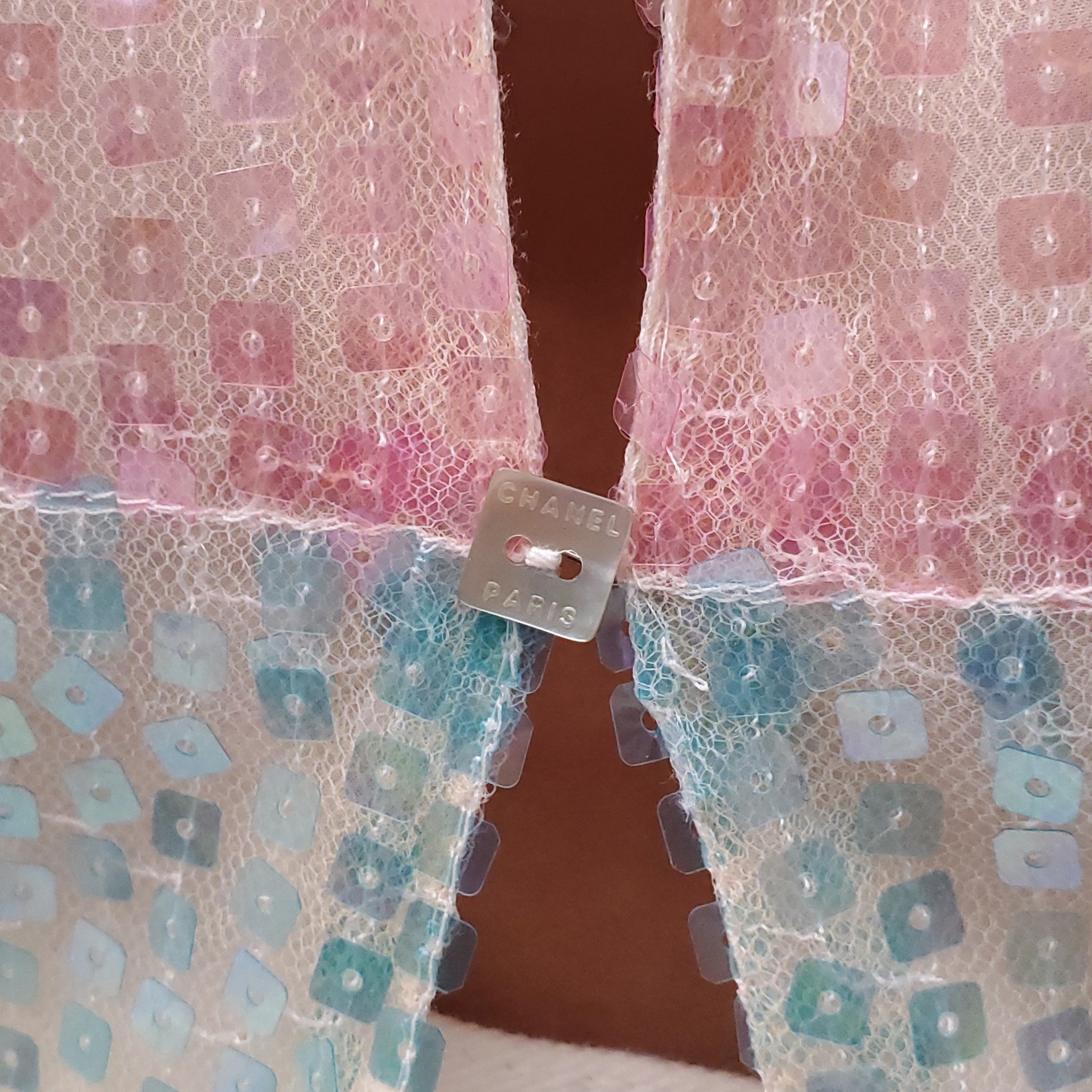 CHANEL TRI-COLOUR SEQUIN TOP AND CARDIGAN - SIZE 38
