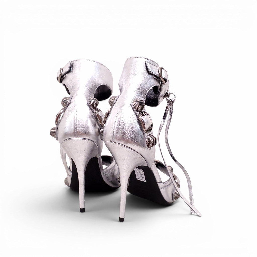 BALENCIAGA SILVER METALLIC CAGOLE HEELS - SIZE 38