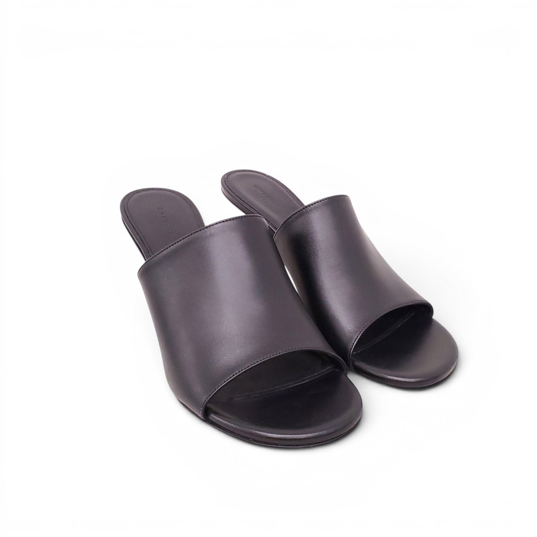 GIVENCHY BLACK MULES WITH GOLD LOGO HEELS - SIZE 37