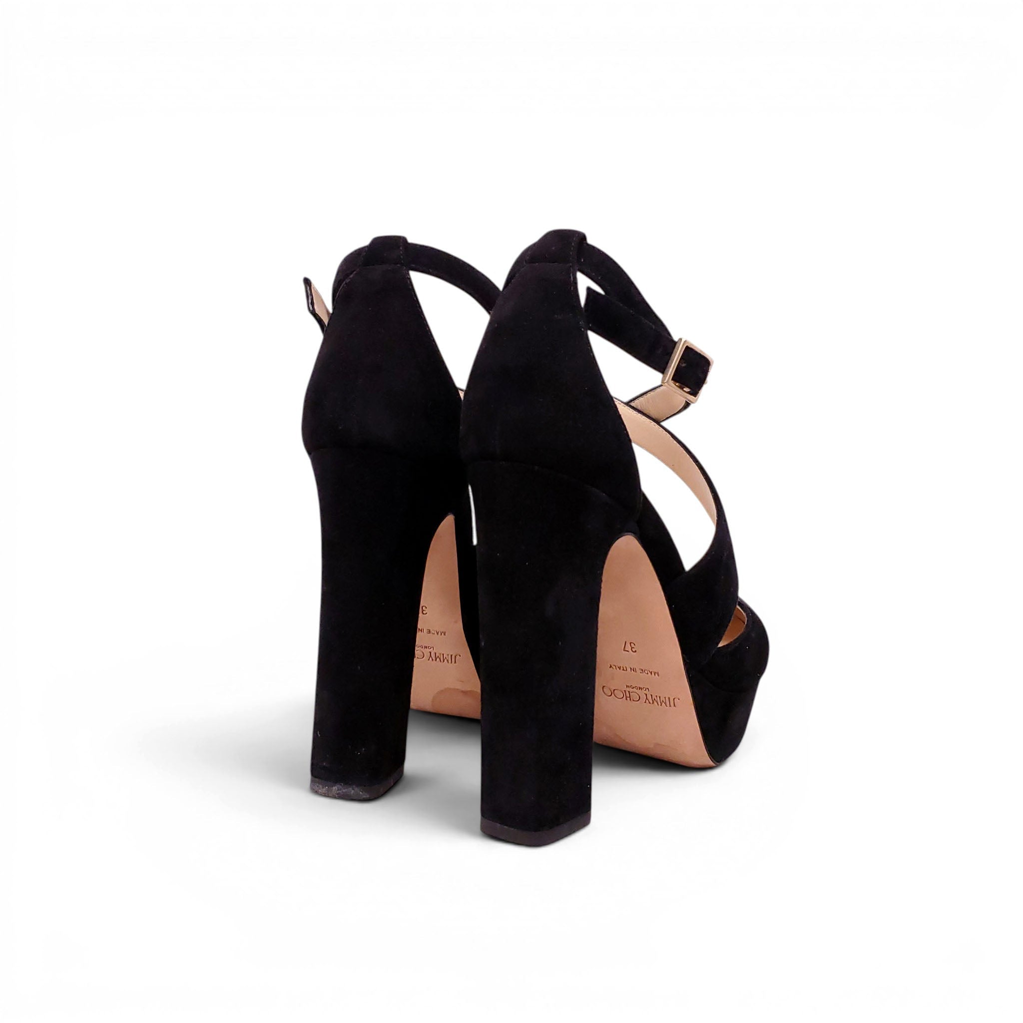 JIMMY CHOO SUEDE PLATFORM STRAPPY PUMPS - SIZE 37