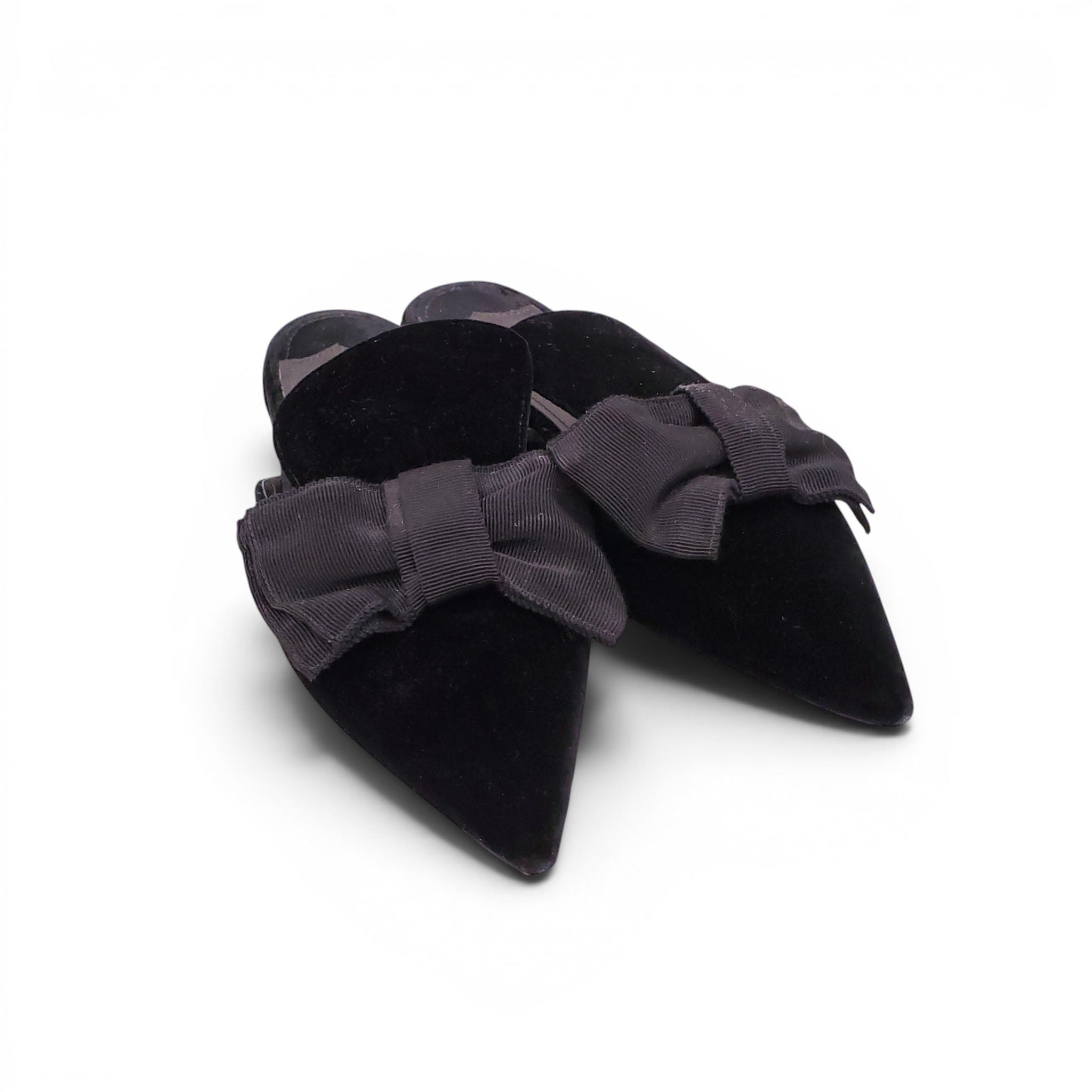 PRADA BLACK VELVET BOW FLATS - SIZE 37