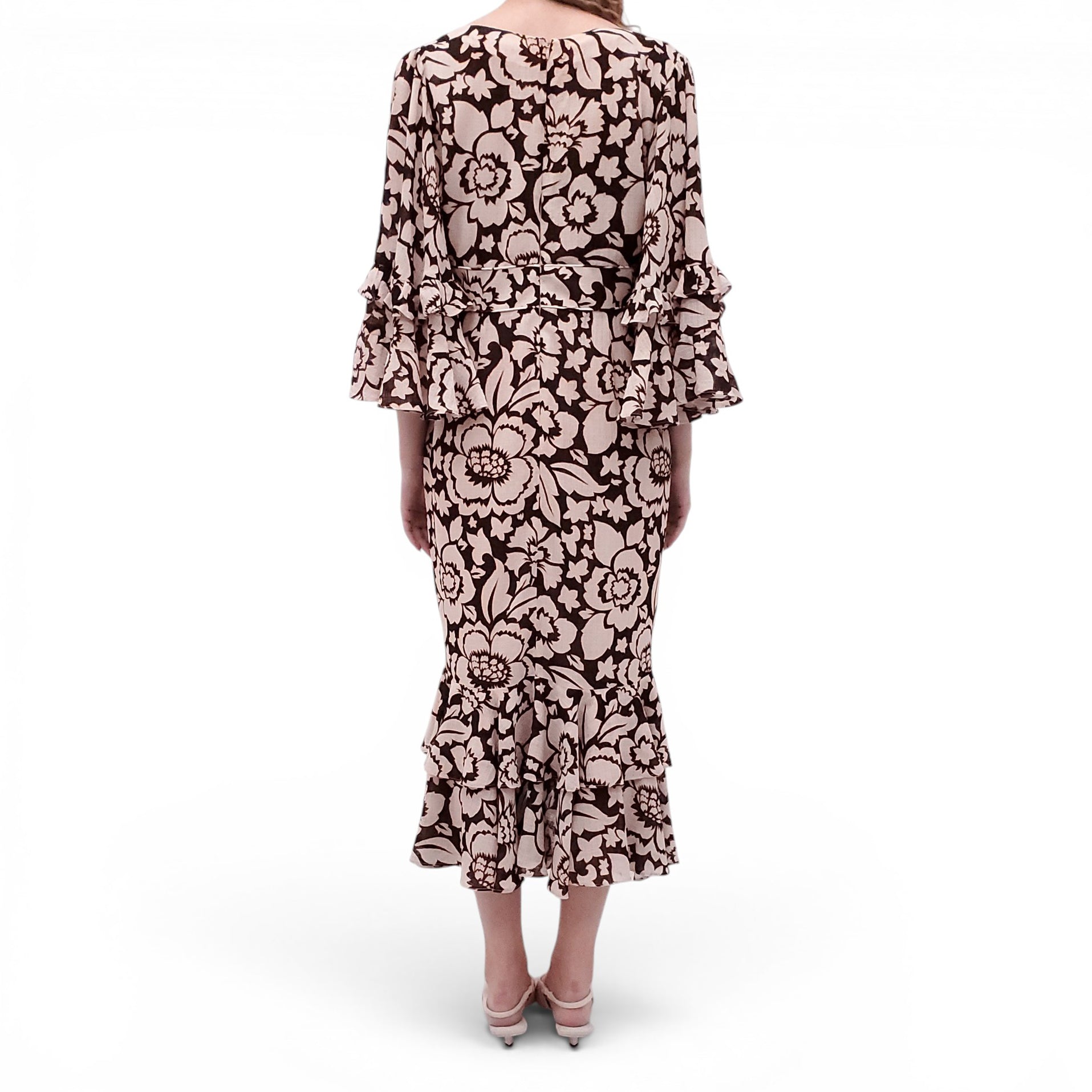 SMYTHE BLACK AND BEIGE FLORAL DRESS - SIZE 10