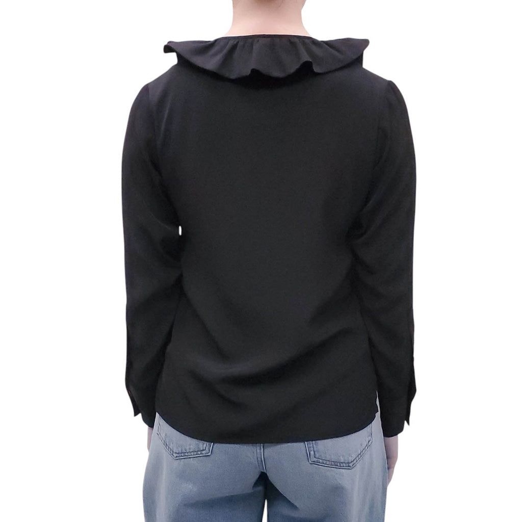 SMYTHE BLACK BLOUSE WITH RUFFLE DETAIL - SIZE XS