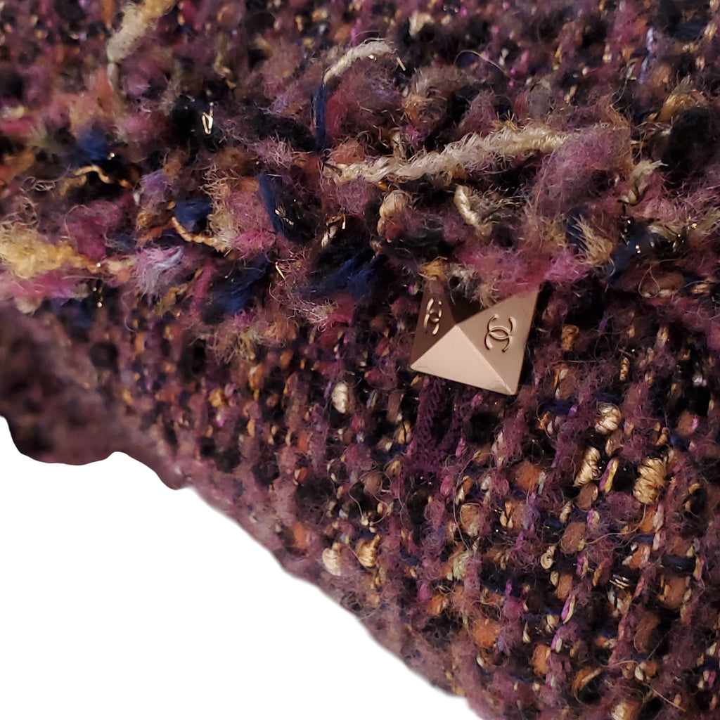 CHANEL F/W 2003 PURPLE TWEED SUIT WITH FRINGE DETAIL - SIZE 42