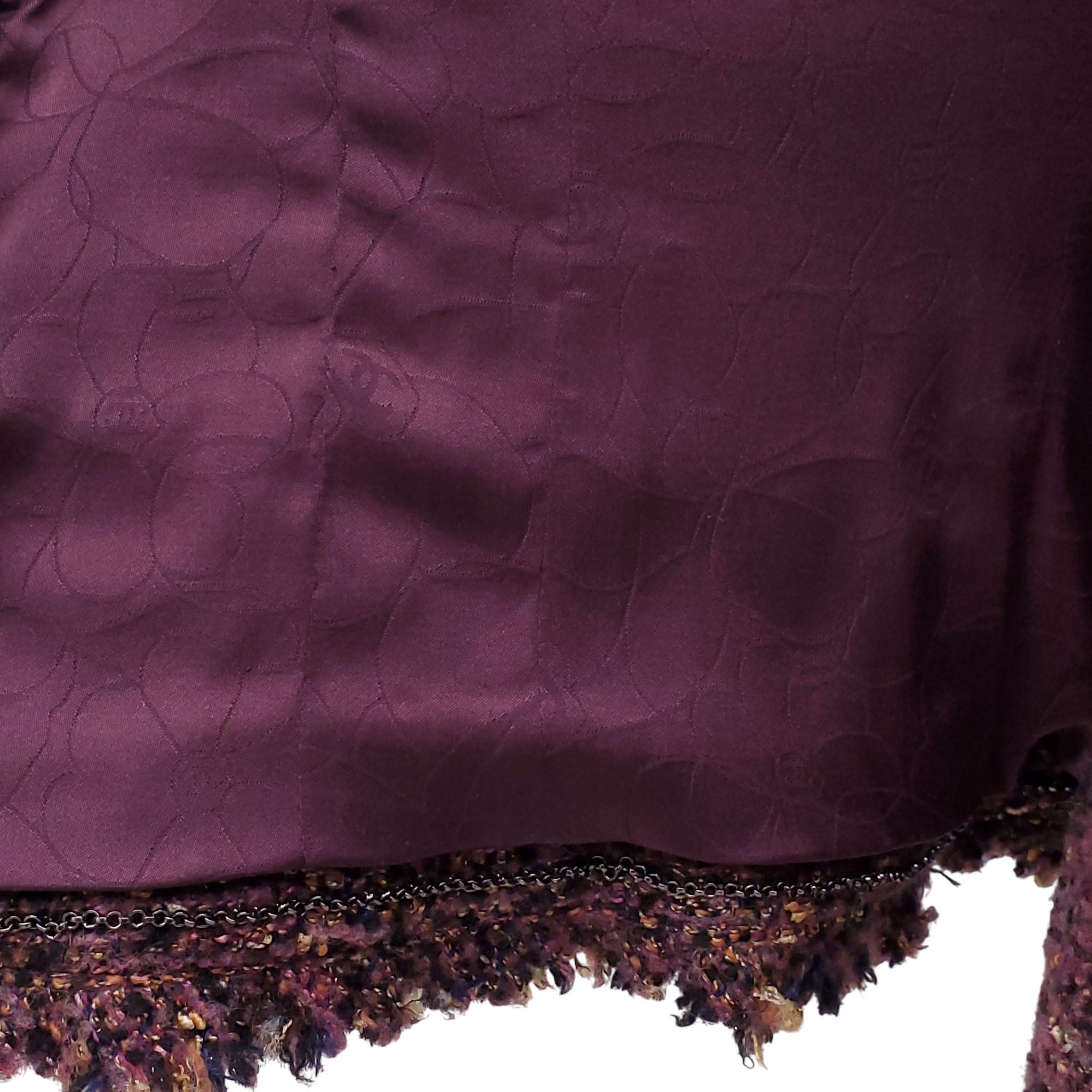CHANEL F/W 2003 PURPLE TWEED SUIT WITH FRINGE DETAIL - SIZE 42
