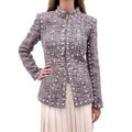 CHANEL 2003 GREY AND PURPLE TWEED STUDDED JACKET - SIZE 40