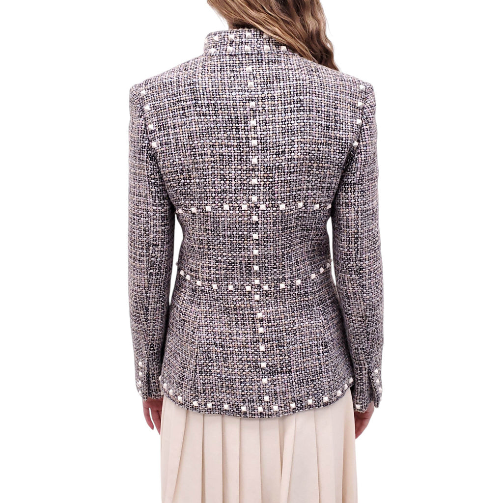CHANEL 2003 GREY AND PURPLE TWEED STUDDED JACKET - SIZE 40