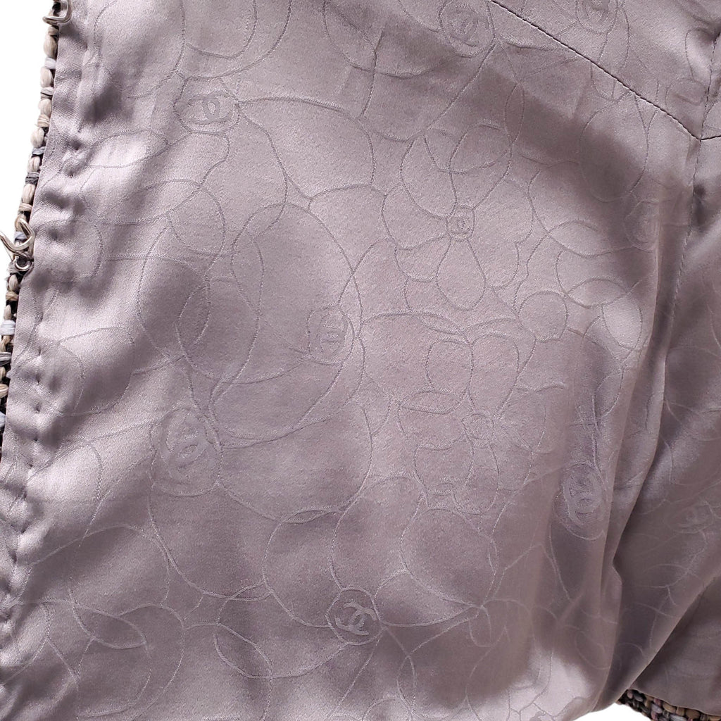 CHANEL 2003 GREY AND PURPLE TWEED STUDDED JACKET - SIZE 40