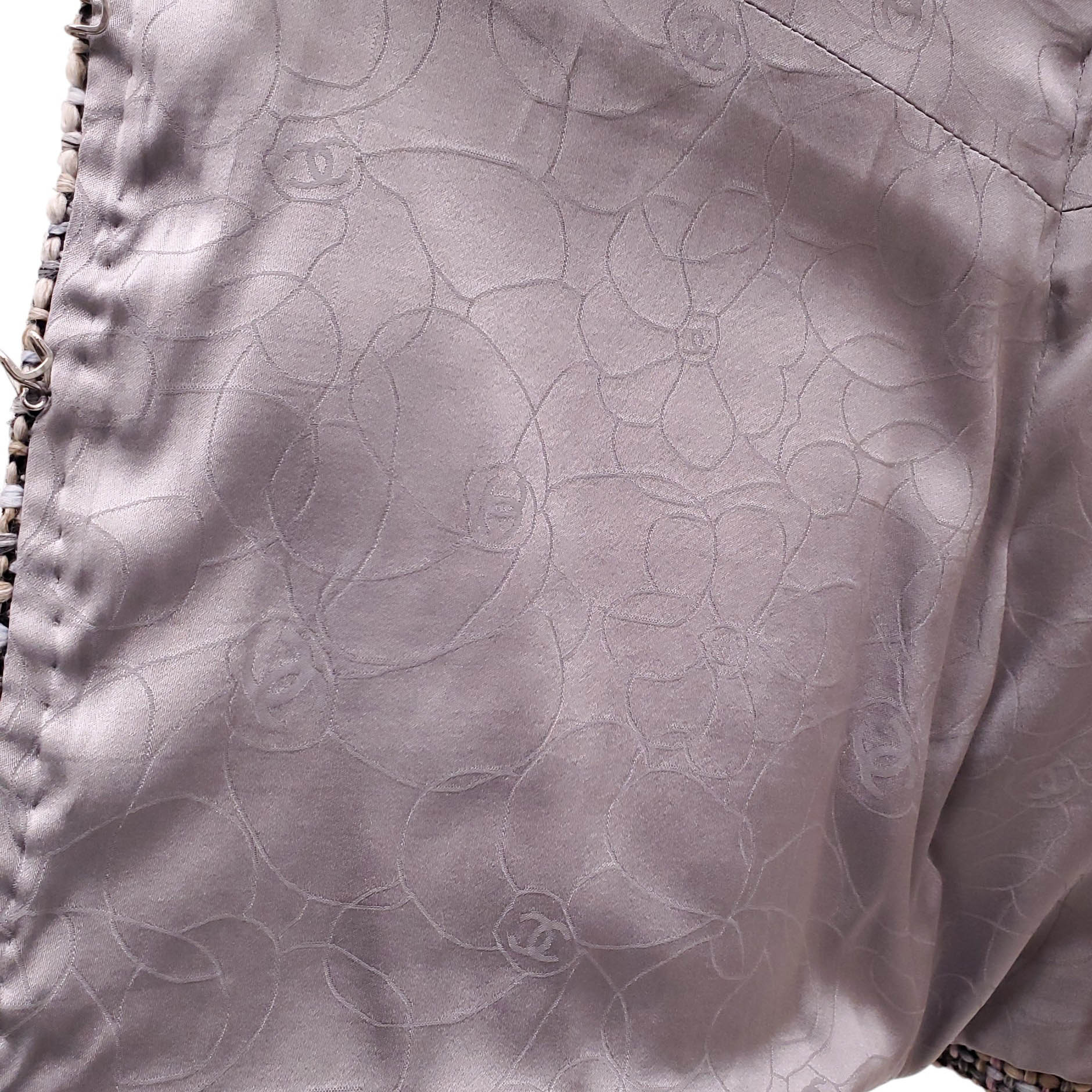 CHANEL 2003 GREY AND PURPLE TWEED STUDDED JACKET - SIZE 40