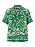 Dolce & Gabbana Men 'Palermo' Green And White Bowling Shirt With Majolica Print In Silk Man