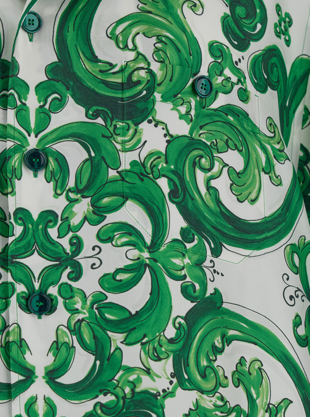 Dolce & Gabbana Men 'Palermo' Green And White Bowling Shirt With Majolica Print In Silk Man