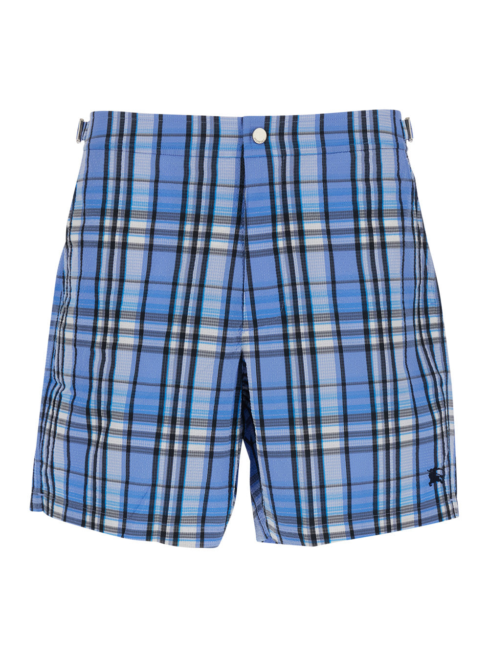 Burberry Men Light Blue Swim Shorts With Striped Motif And Logo On The Front In Tech Fabric For Men