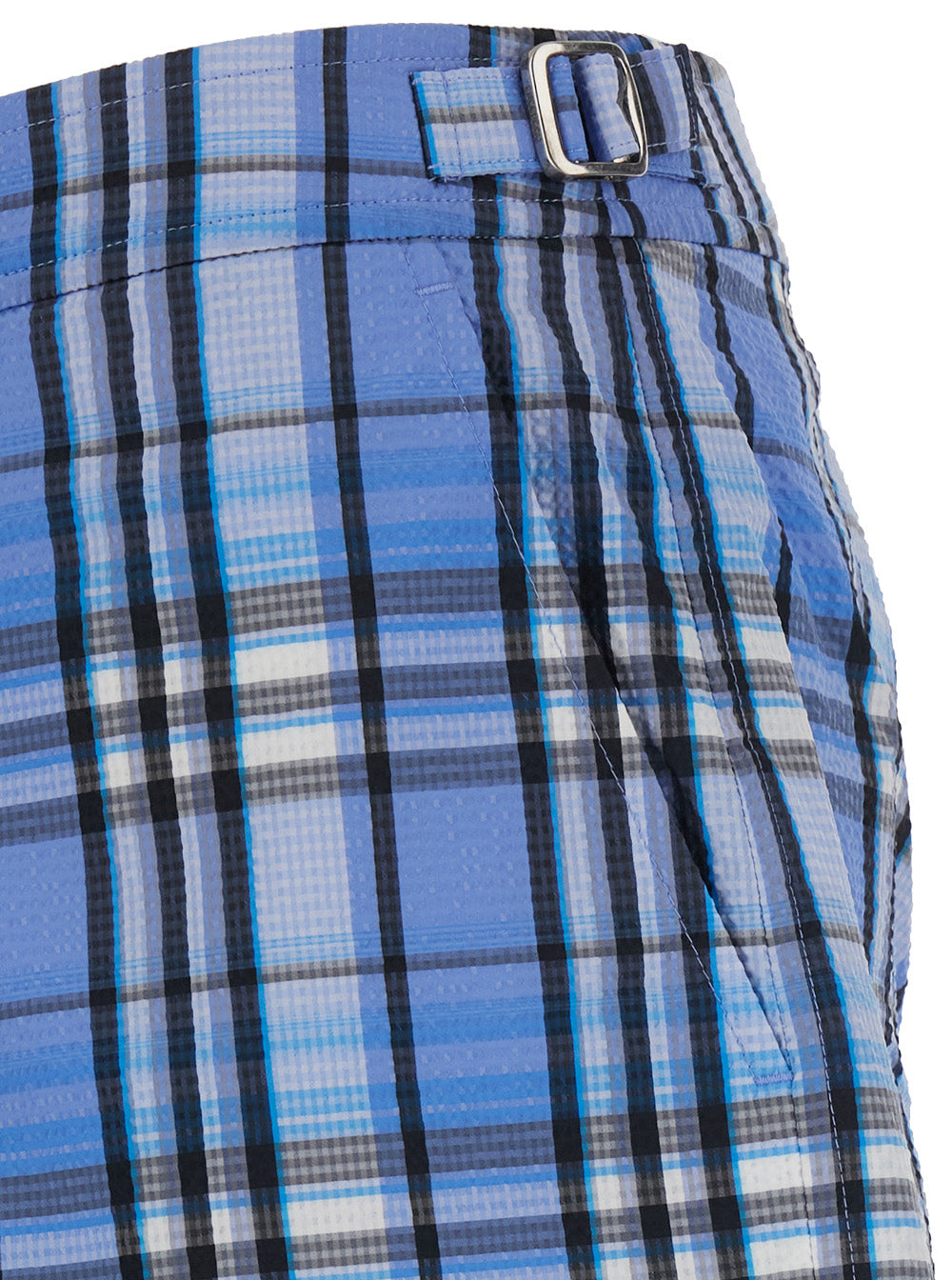 Burberry Men Light Blue Swim Shorts With Striped Motif And Logo On The Front In Tech Fabric For Men
