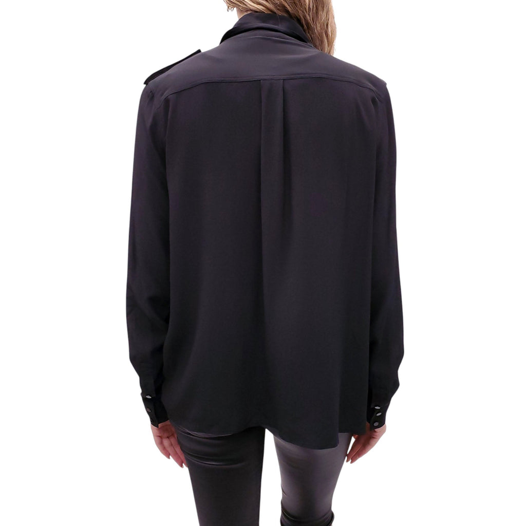 TOM FORD BLACK SILK CREPE MILITARY SHIRT - SIZE 44