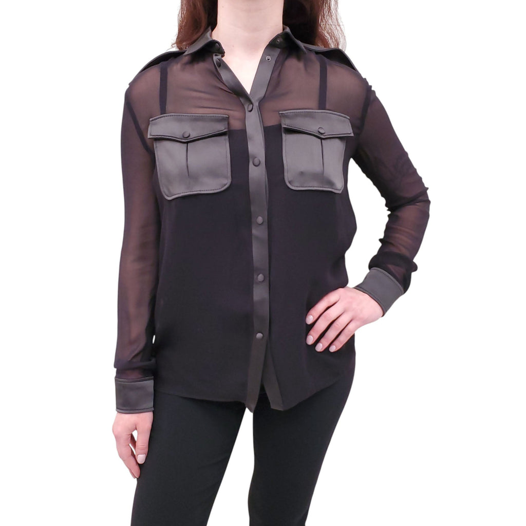 TOM FORD SHEER BLOUSE WITH SATIN POCKETS - SIZE 40
