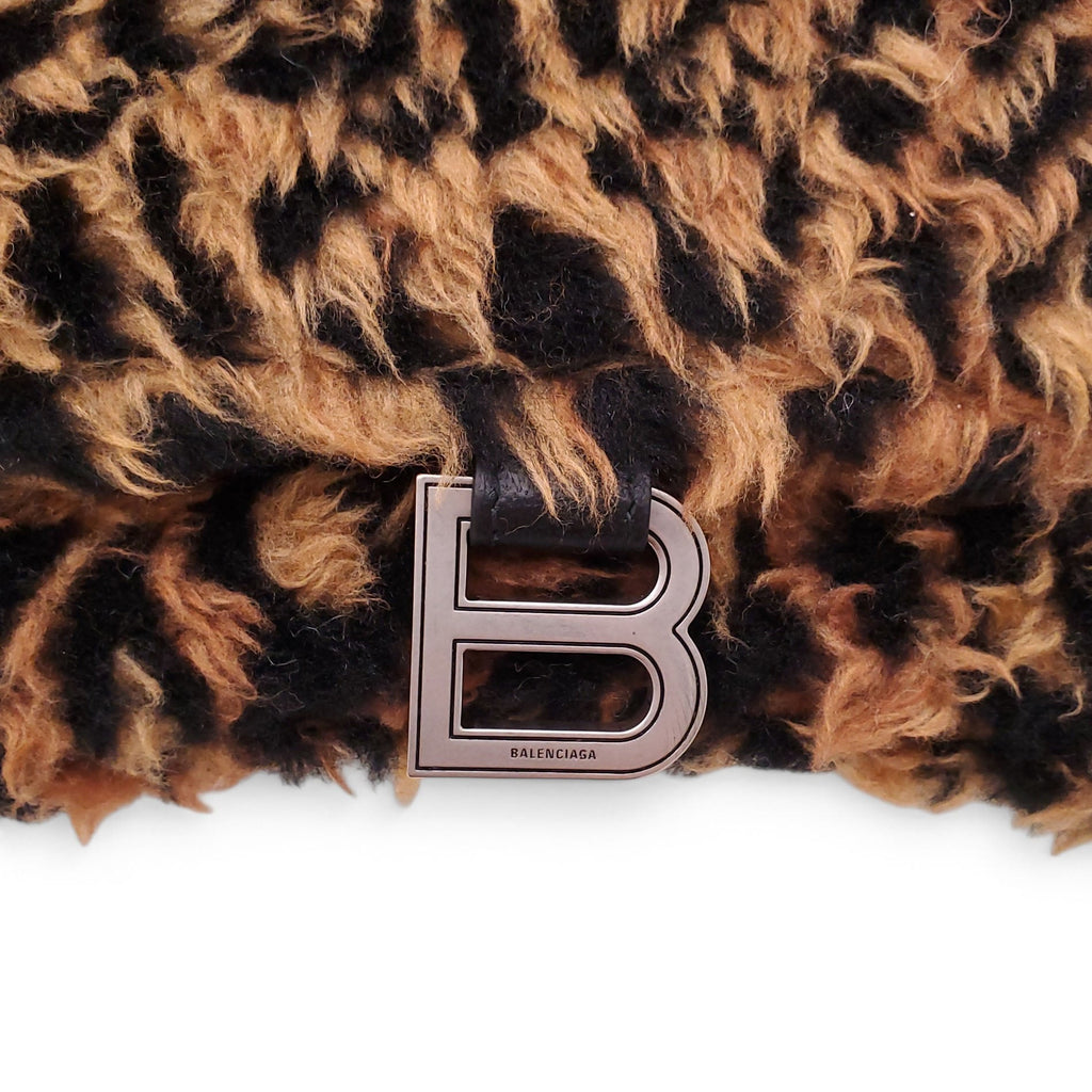 BALENCIAGA LEOPARD FAUX FUR HOURGLASS TOP HANDLE BAG
