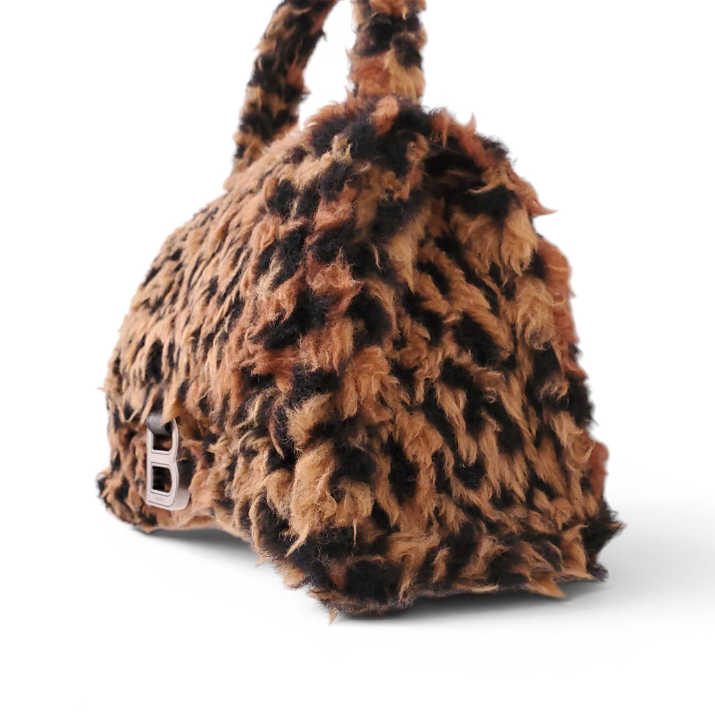 BALENCIAGA LEOPARD FAUX FUR HOURGLASS TOP HANDLE BAG