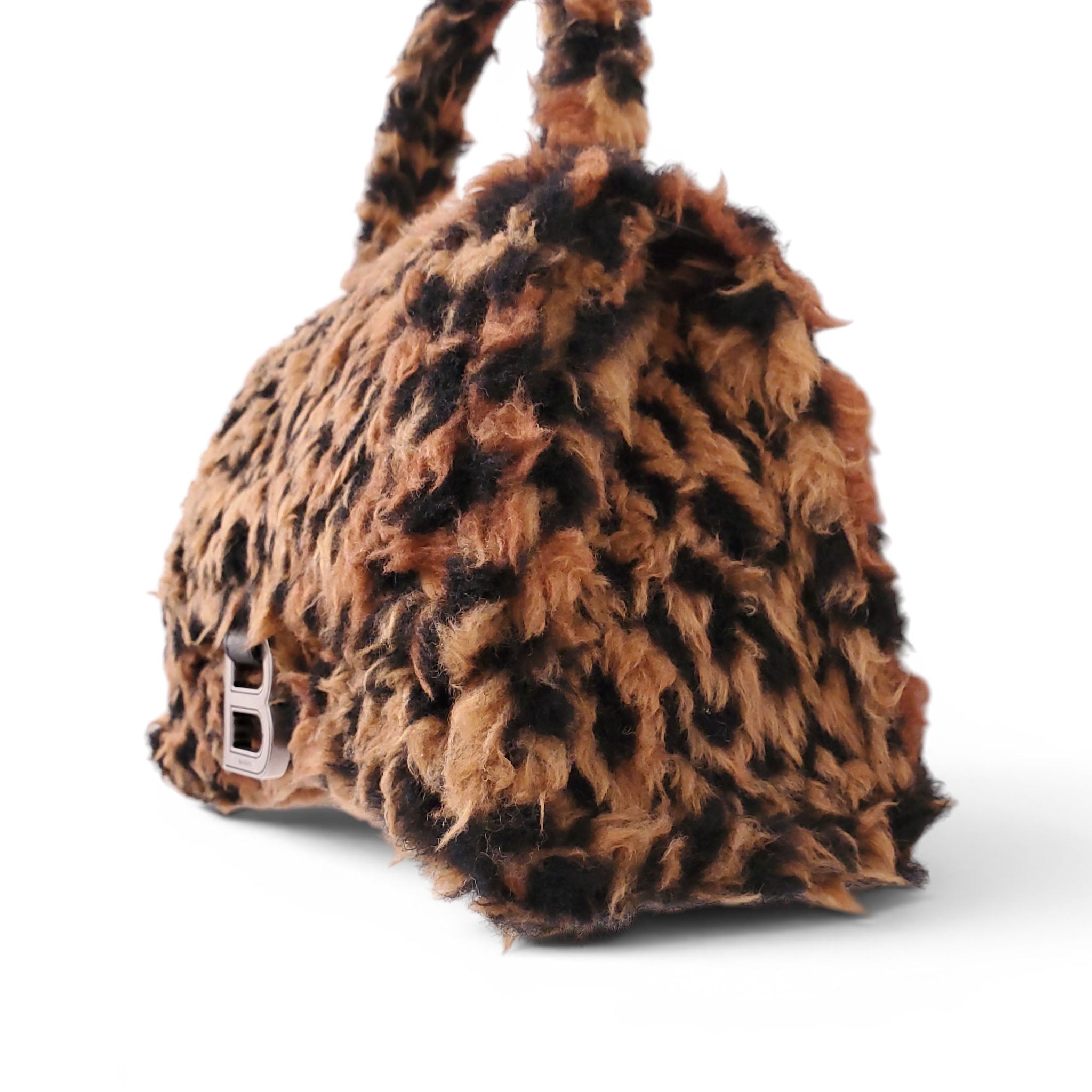 BALENCIAGA LEOPARD FAUX FUR HOURGLASS TOP HANDLE BAG