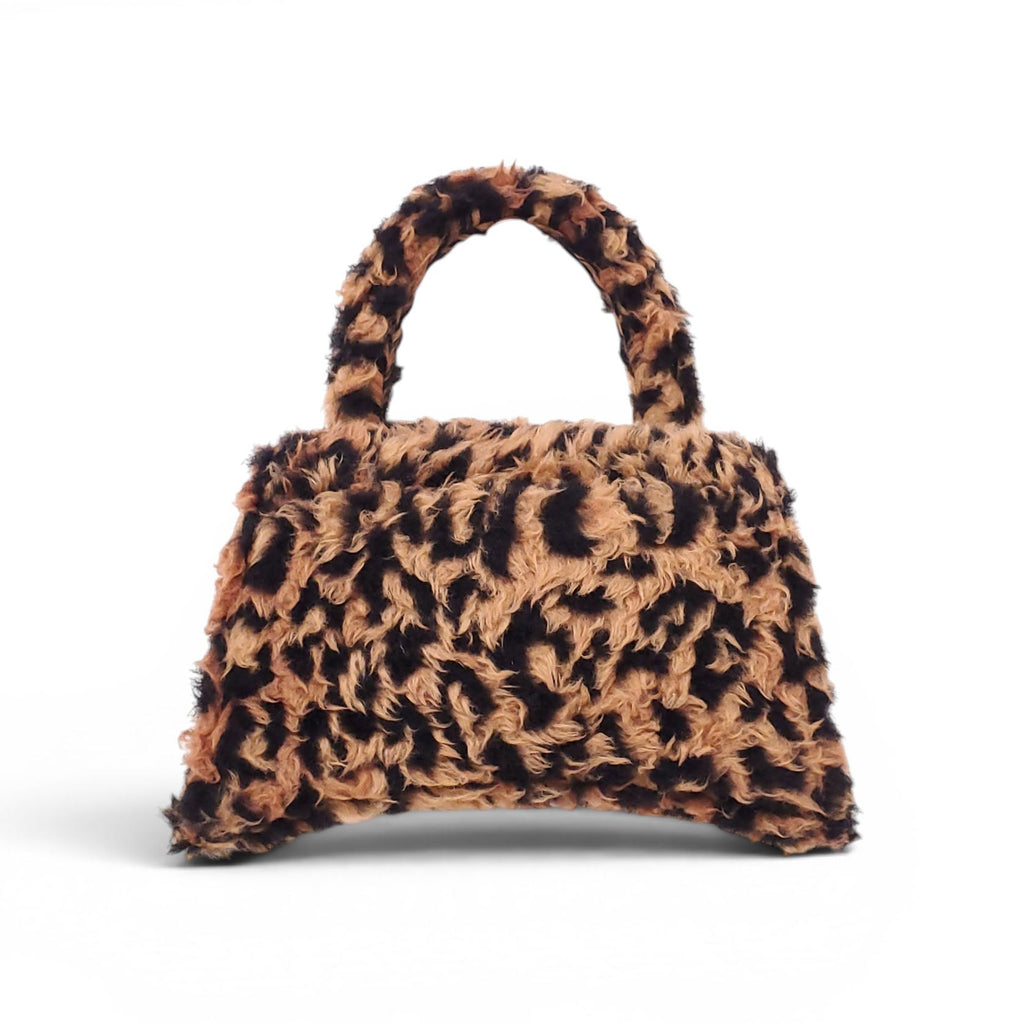 BALENCIAGA LEOPARD FAUX FUR HOURGLASS TOP HANDLE BAG