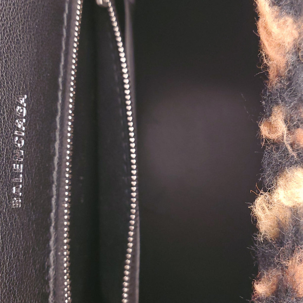 BALENCIAGA LEOPARD FAUX FUR HOURGLASS TOP HANDLE BAG