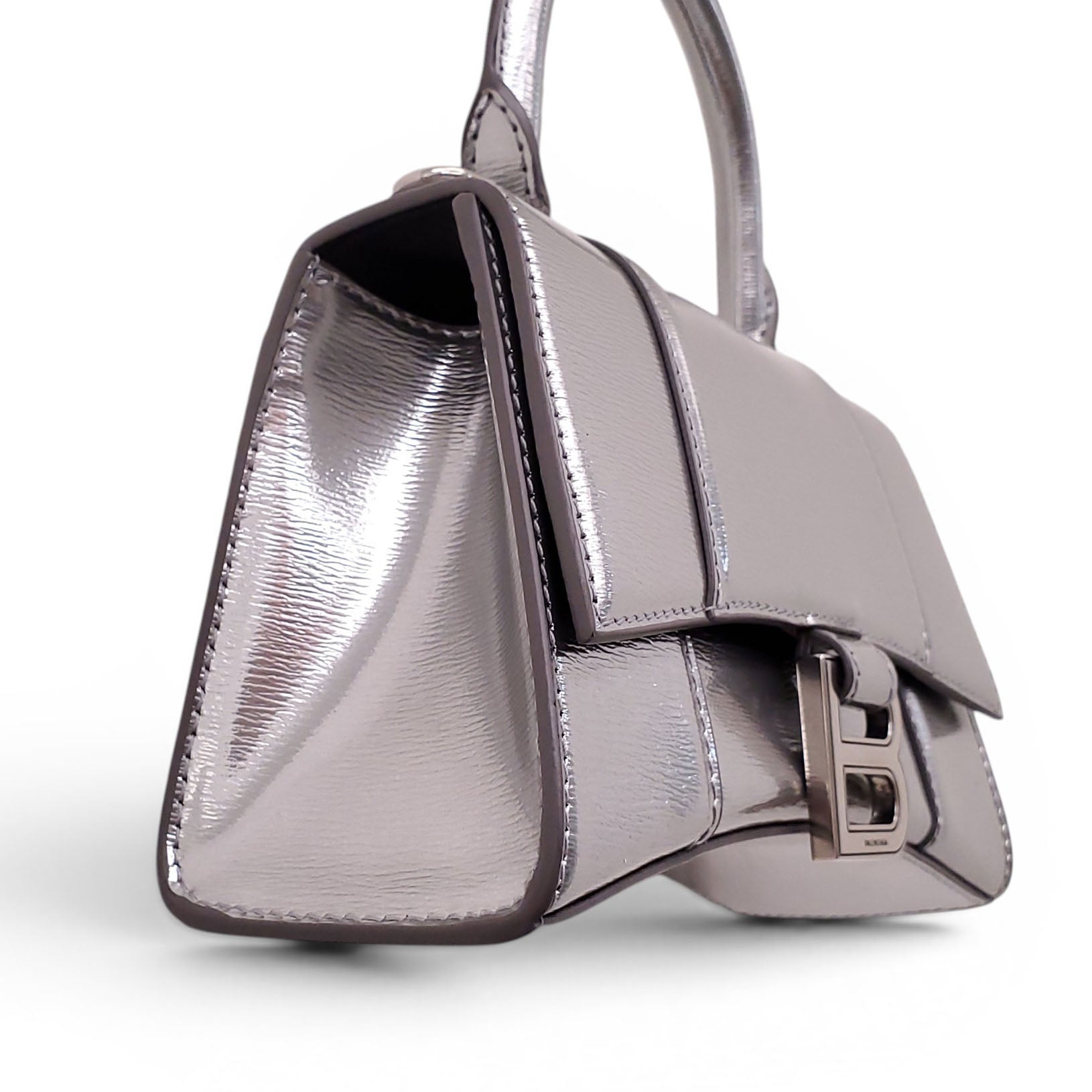 BALENCIAGA SILVER SMALL HOURGLASS TOP HANDLE BAG