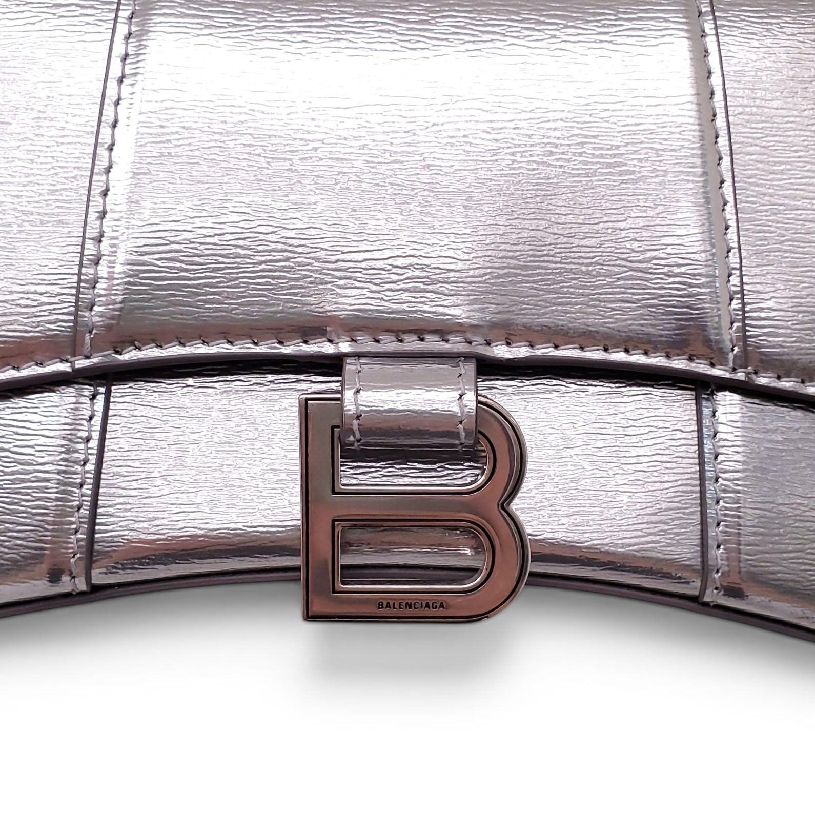BALENCIAGA SILVER SMALL HOURGLASS TOP HANDLE BAG