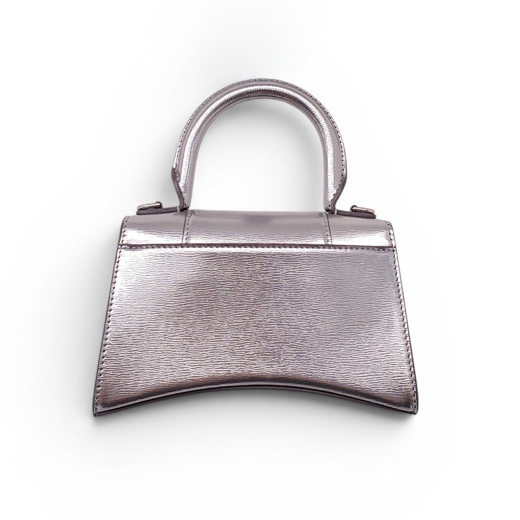 BALENCIAGA SILVER SMALL HOURGLASS TOP HANDLE BAG
