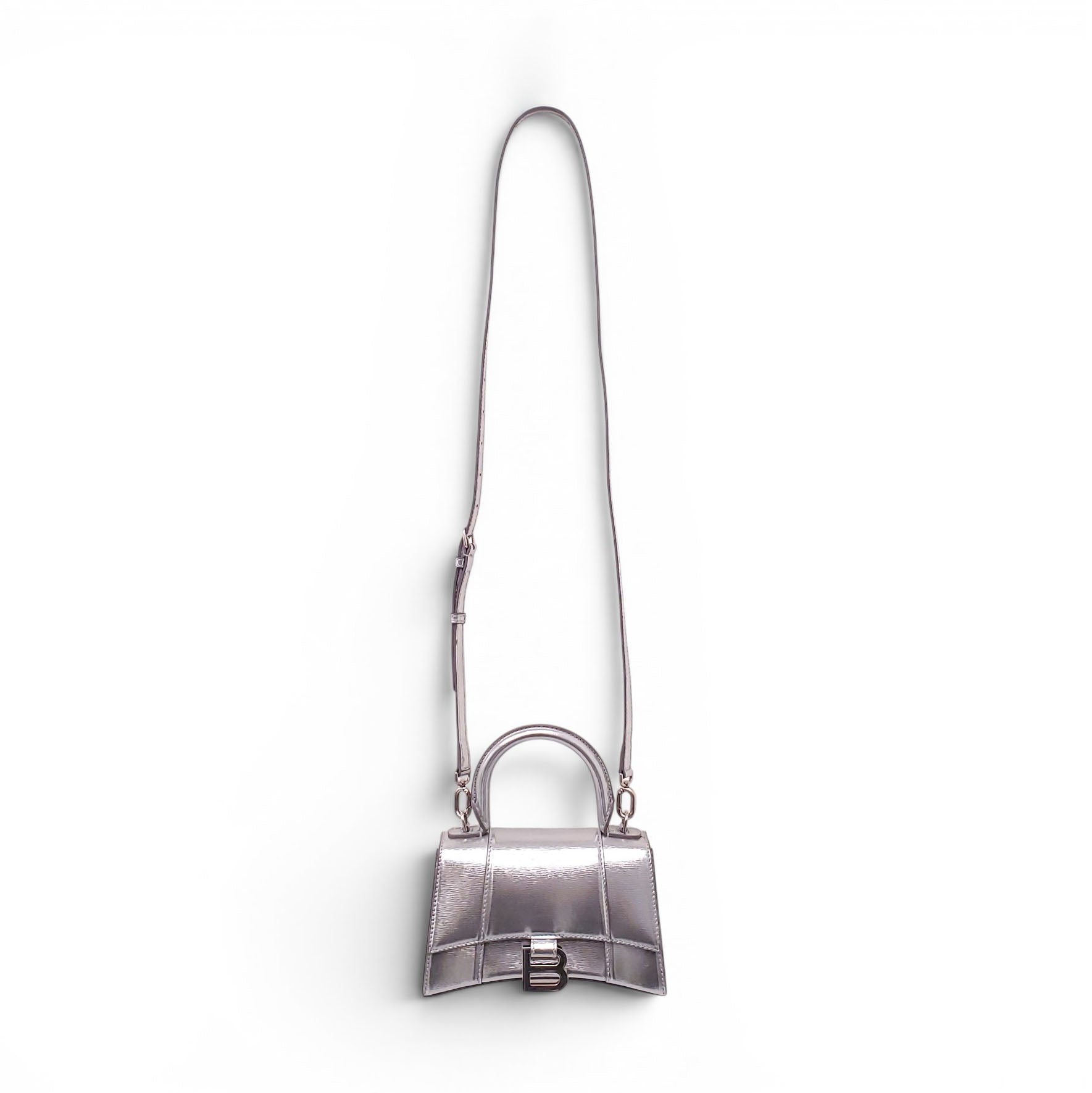 BALENCIAGA SILVER SMALL HOURGLASS TOP HANDLE BAG