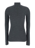 Brunello Cucinelli Women Gray Turtleneck Sweater With Half Zip On The Front In Wool And Cashmere For Women