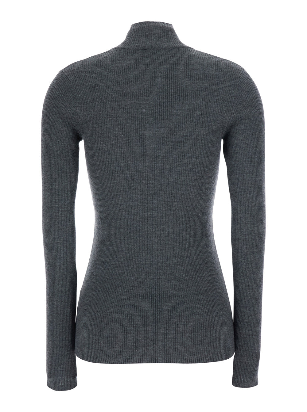 Brunello Cucinelli Women Gray Turtleneck Sweater With Half Zip On The Front In Wool And Cashmere For Women