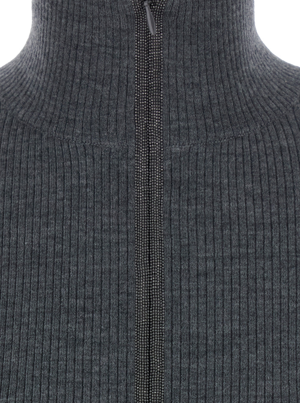 Brunello Cucinelli Women Gray Turtleneck Sweater With Half Zip On The Front In Wool And Cashmere For Women