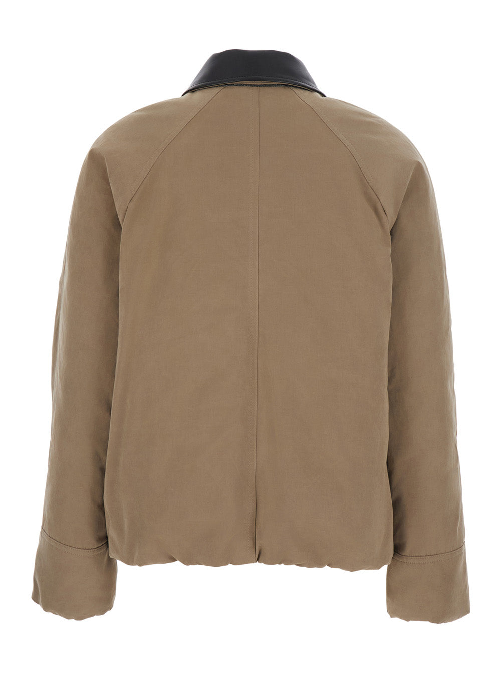 Brunello Cucinelli Women Beige Jacket With Leather Collar And Two Patch Pockets On The Front In Cotton Blend For Women