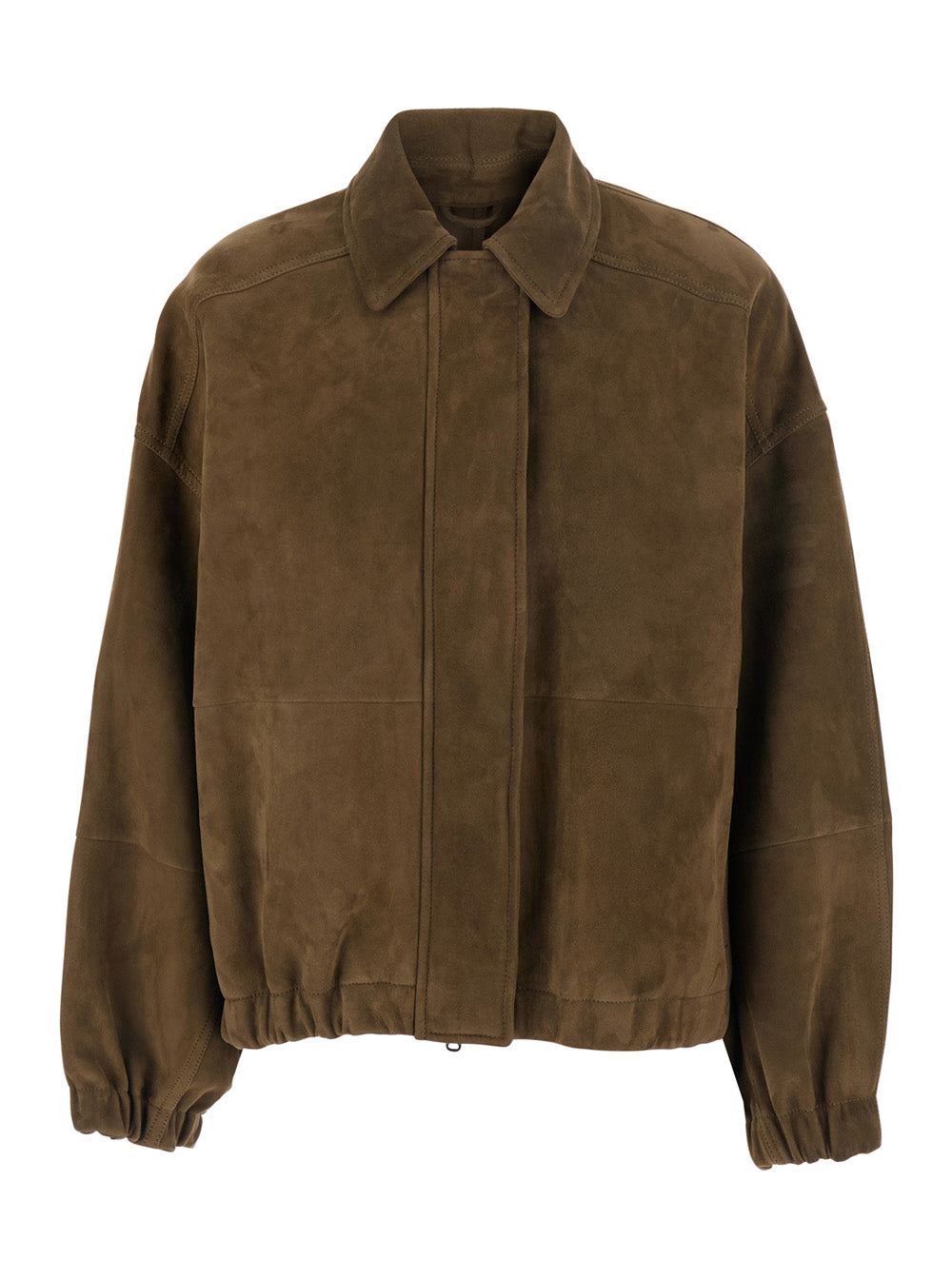 Brunello Cucinelli Women Brown Jacket With Classic Collar And Hidden Front Closure In Suede For Women