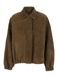 Brunello Cucinelli Women Brown Jacket With Classic Collar And Hidden Front Closure In Suede For Women