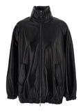 Brunello Cucinelli Women Black High Collar Jacket With Elasticized Trims In Leather For Women