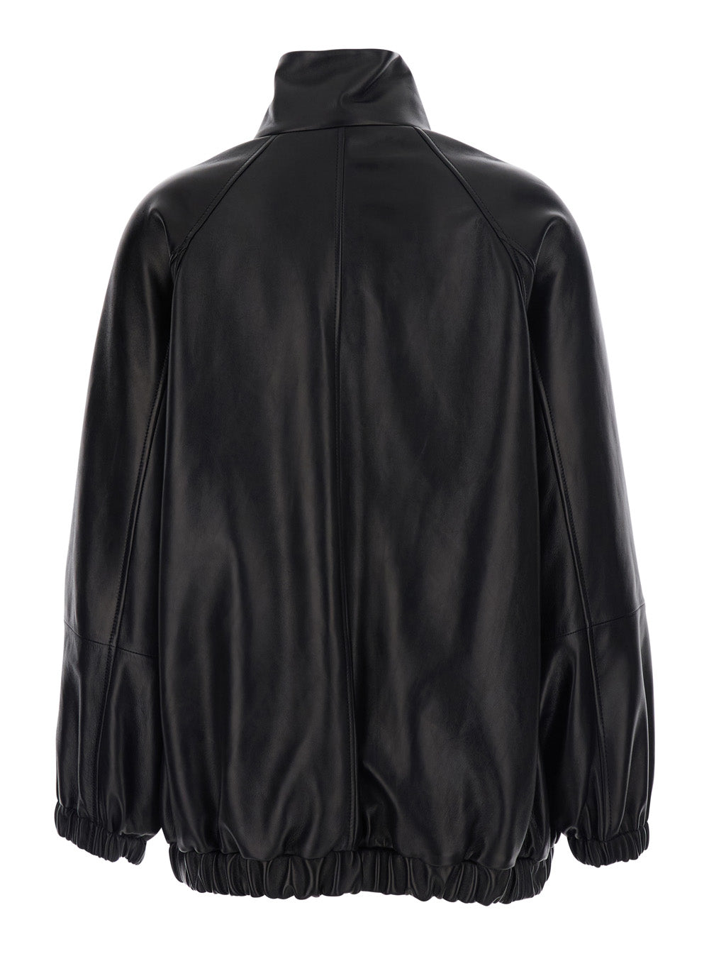 Brunello Cucinelli Women Black High Collar Jacket With Elasticized Trims In Leather For Women