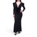 ALESSANDRA RICH BLACK DRAPED SATIN MAXI DRESS WITH VELVET BOW - SIZE 38