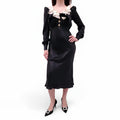 ALESSANDRA RICH BLACK LAMINATED SILK MIDI DRESS - SIZE 42 (FITS SMALL)