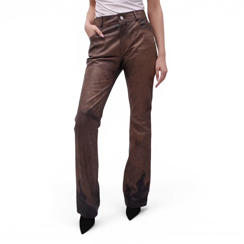 ALESSANDRA RICH HIGH RISE FLARED LEATHER PANTS - SIZE 42 (FITS SMALL)