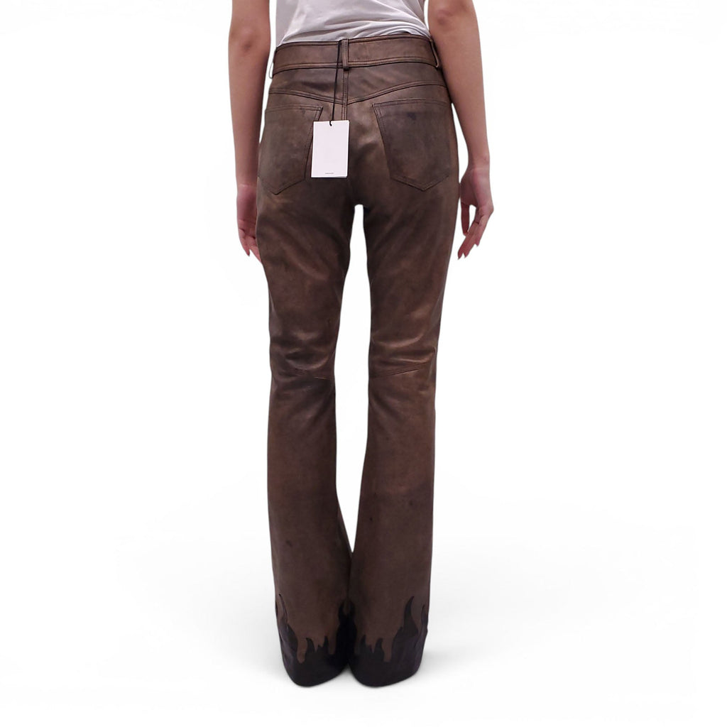 ALESSANDRA RICH HIGH RISE FLARED LEATHER PANTS - SIZE 42 (FITS SMALL)