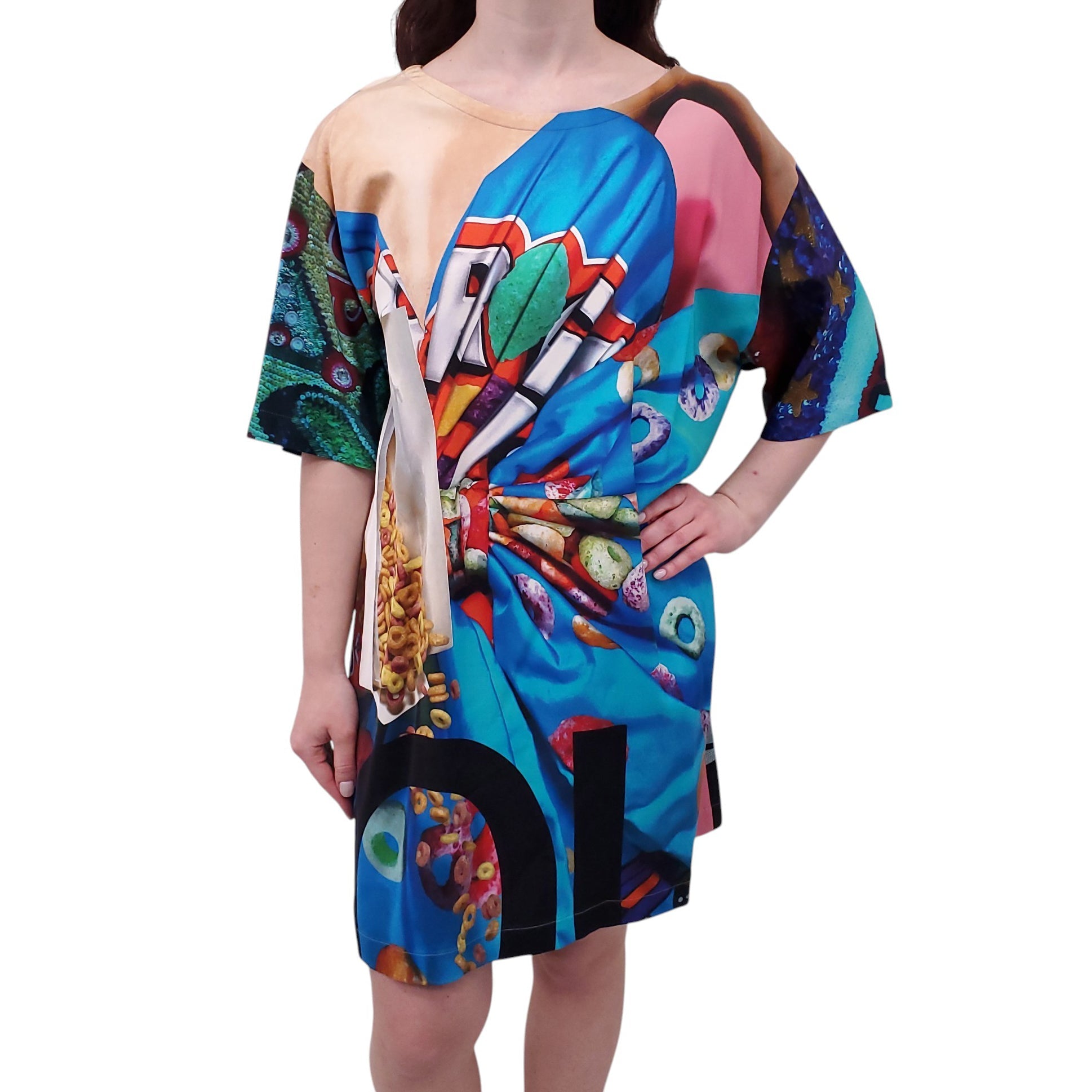 MOSCHINO COUTURE BLUE GRAPHIC T-SHIRT DRESS - SIZE 44