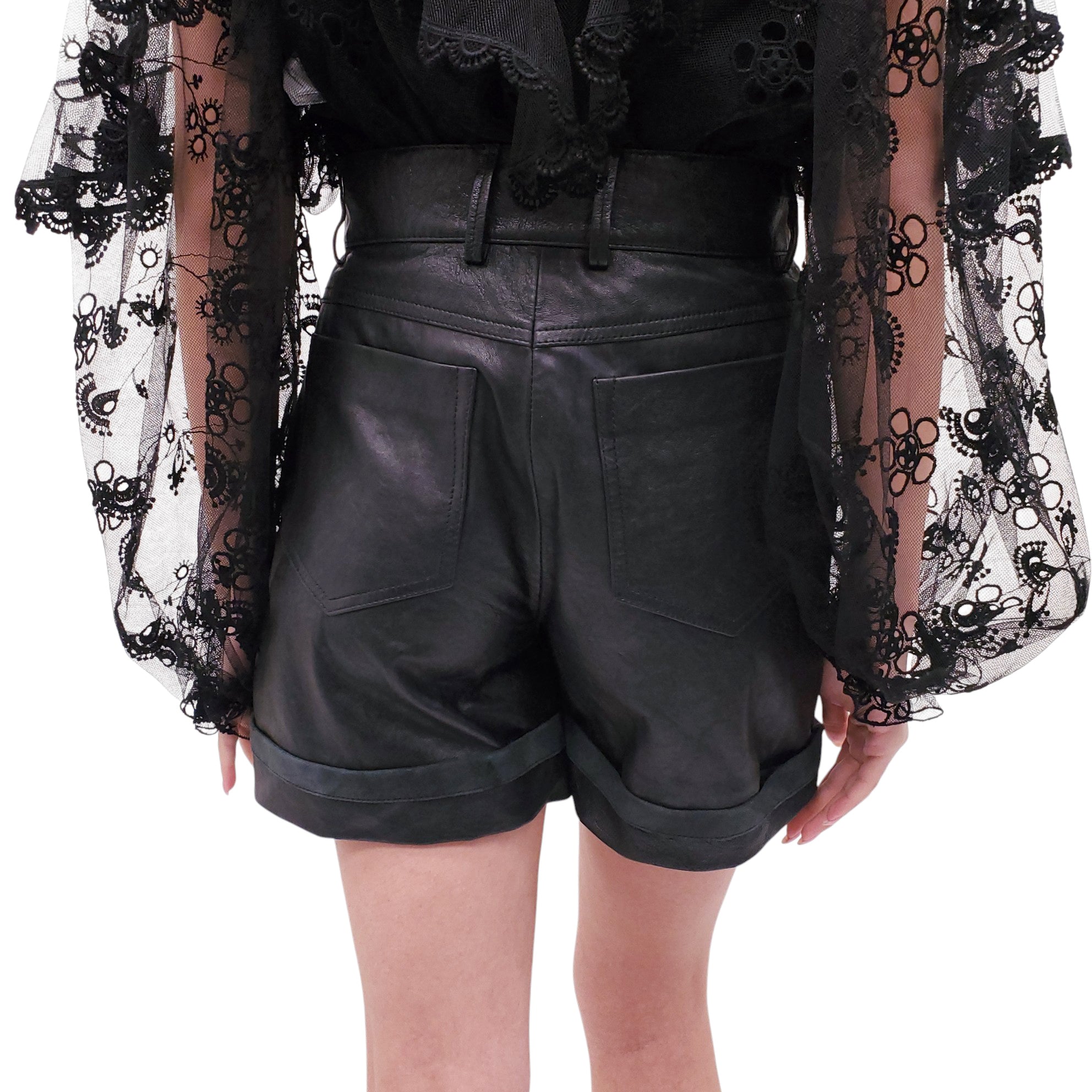 CHLOÉ BLACK LEATHER SHORTS - SIZE 36