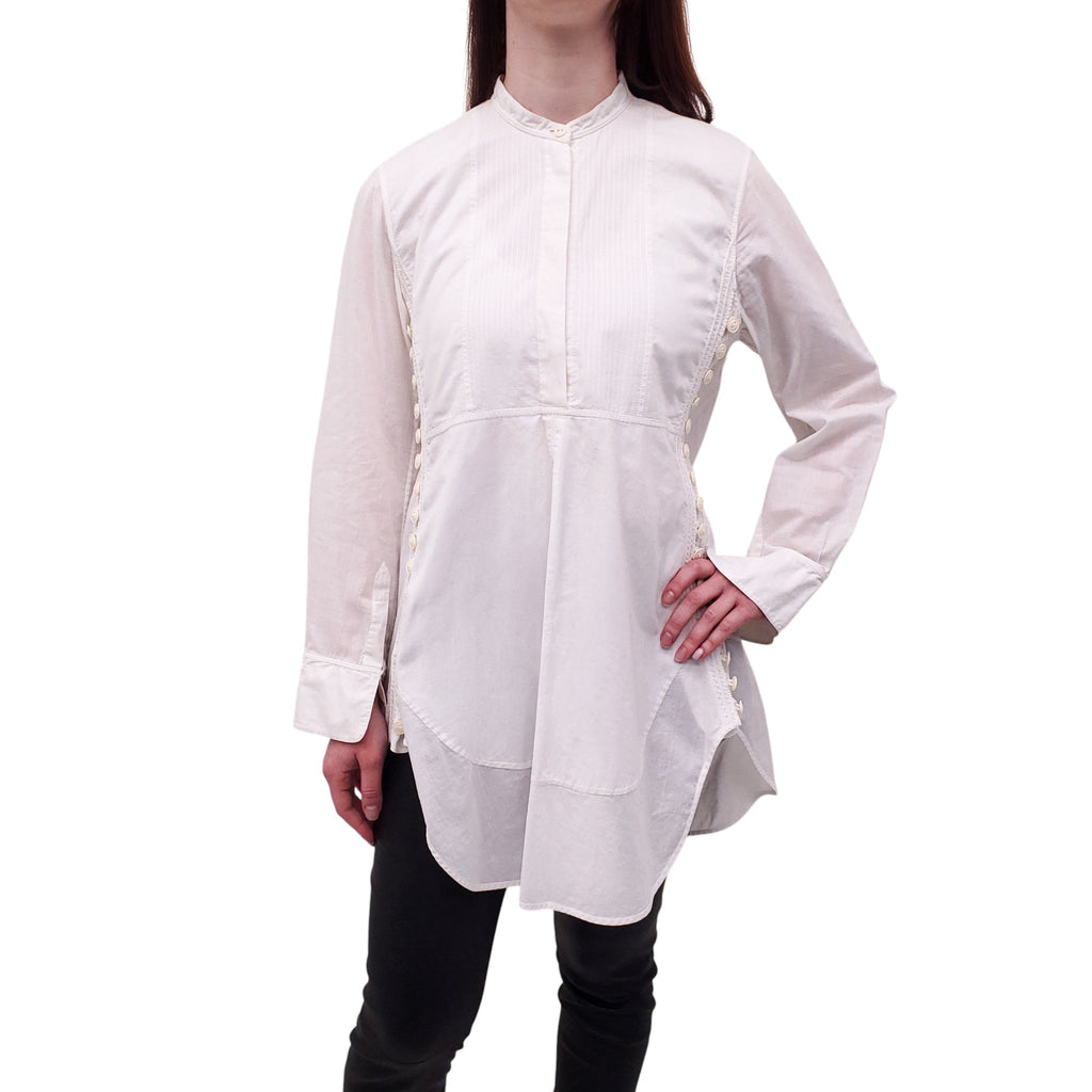 CHLOÉ WHITE COTTON BLOUSE WITH SIDE BUTTONS - SIZE 36