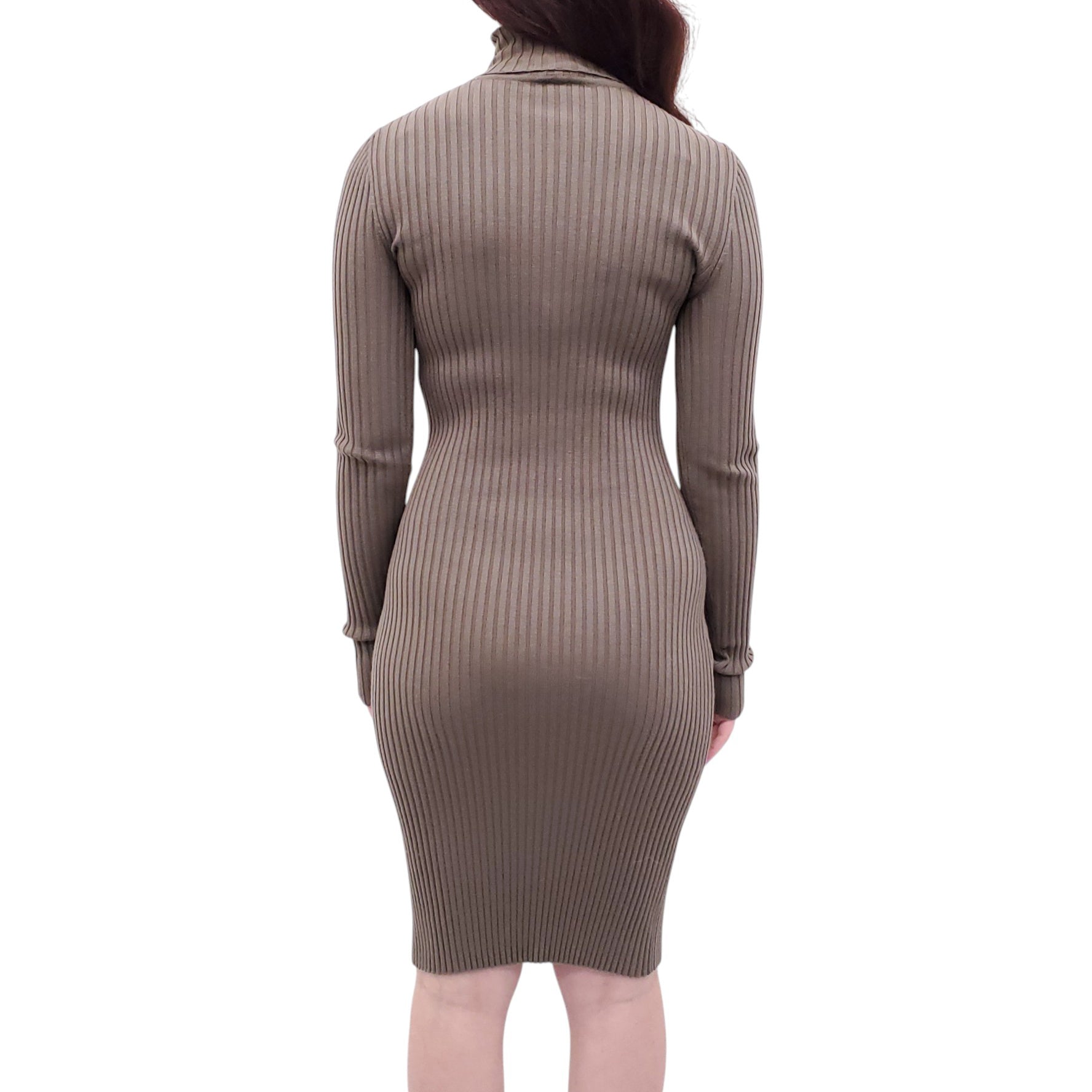 WOLFORD ARMY GREEN RIBBED LONG SLEEVE TURTLENECK DRESS - SIZE M
