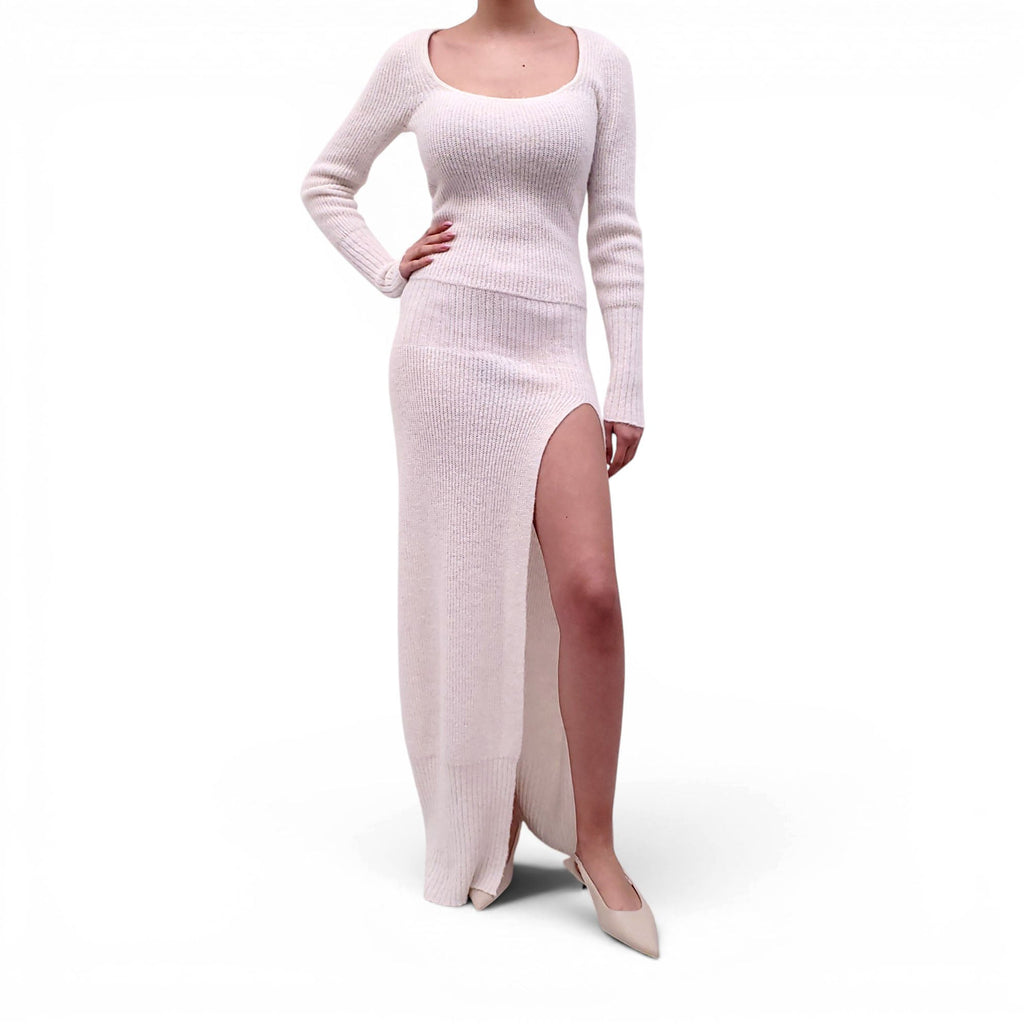 JACQUEMUS CREAM KNIT SLIT DRESS - SIZE 34