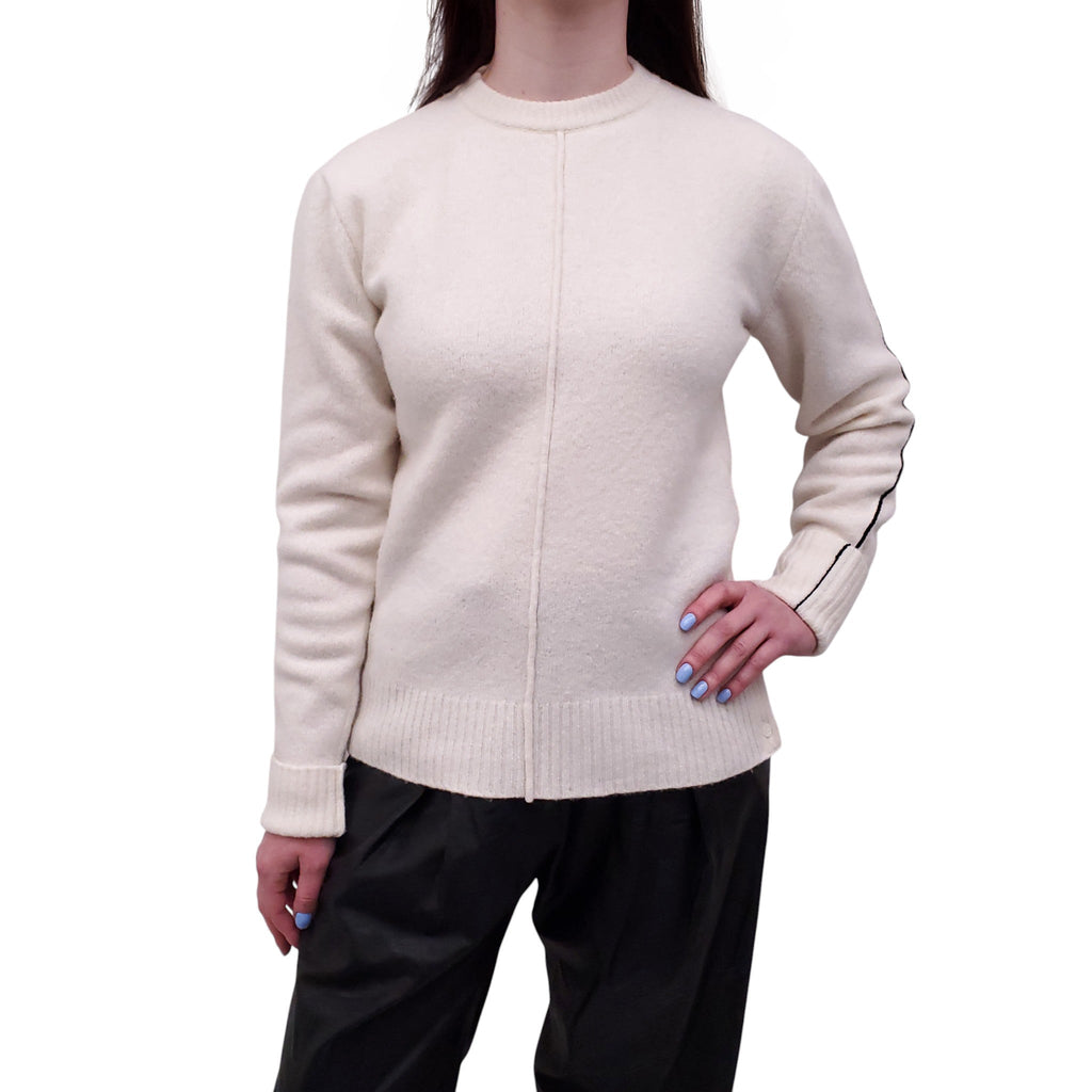 PETER DO WHITE SWEATER WITH BLACK PIPING - SIZE XS