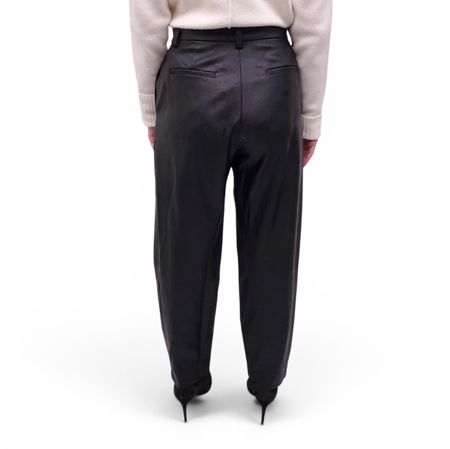 NO.6 STORE BLACK PLEATED LEATHER PANTS - SIZE 1 (S)