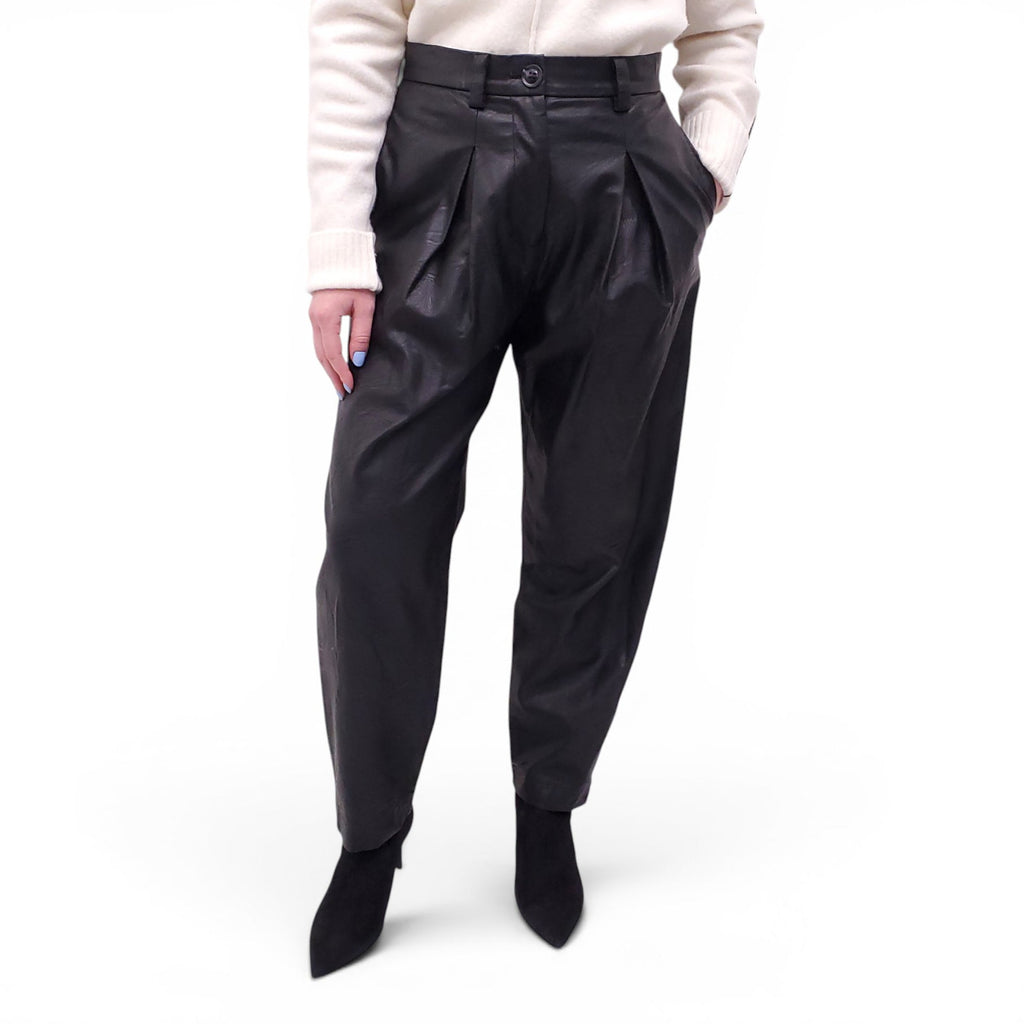NO.6 STORE BLACK PLEATED LEATHER PANTS - SIZE 1 (S)