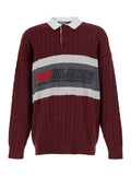 Balenciaga Men Bordeaux Sweater With Cable Design And Maxi Logo On The Front In Cotton For Men