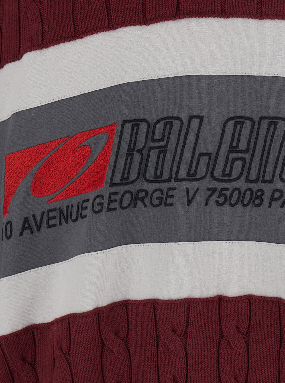 Balenciaga Men Bordeaux Sweater With Cable Design And Maxi Logo On The Front In Cotton For Men